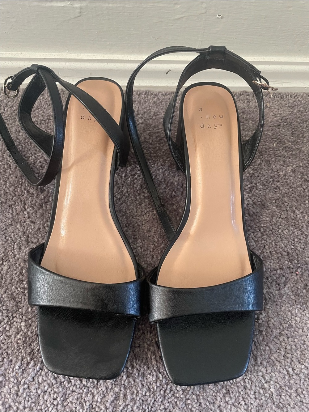 a new day Black Ankle-Strap Square-Toe Sandals